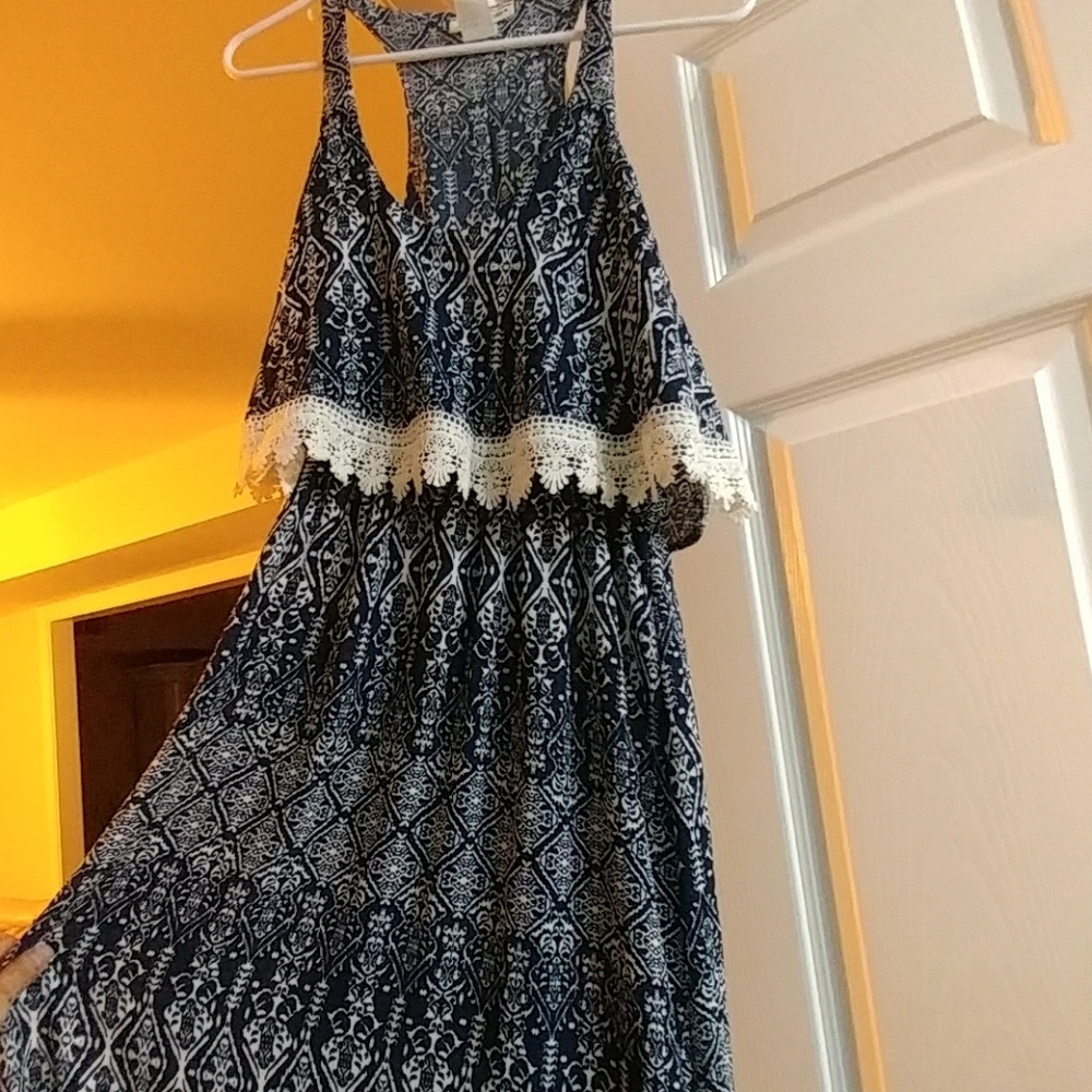 Chico's small dress dark blue and cream